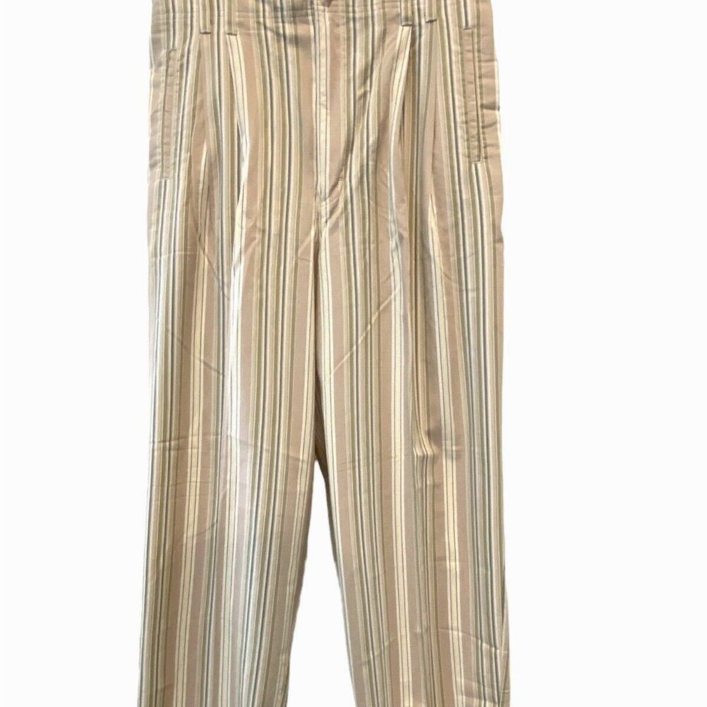 Eddie Bauer 100% Cotton Wide Leg Striped Beachy Coastal Pants Zip NWT Sz14